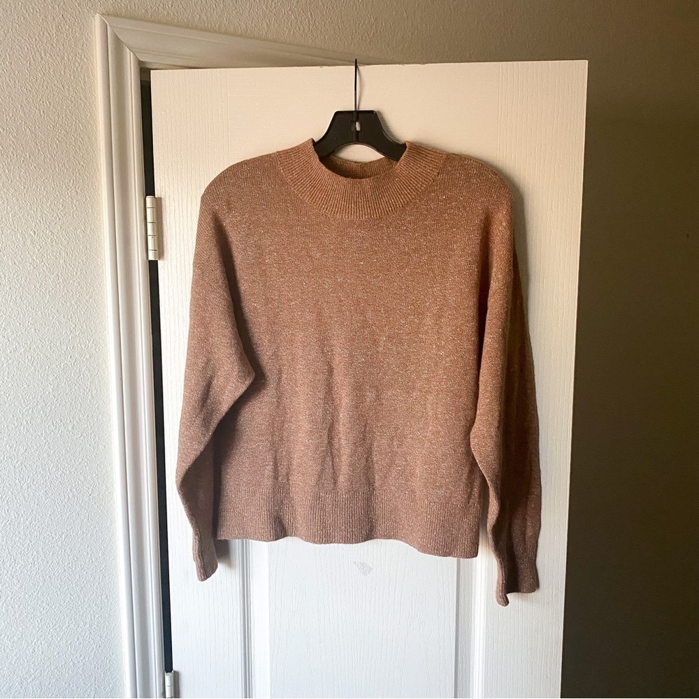 Reformation Sweater Elle Ribbed‎ Marled Mock-Neck Yak Winter Toffee XS GUC